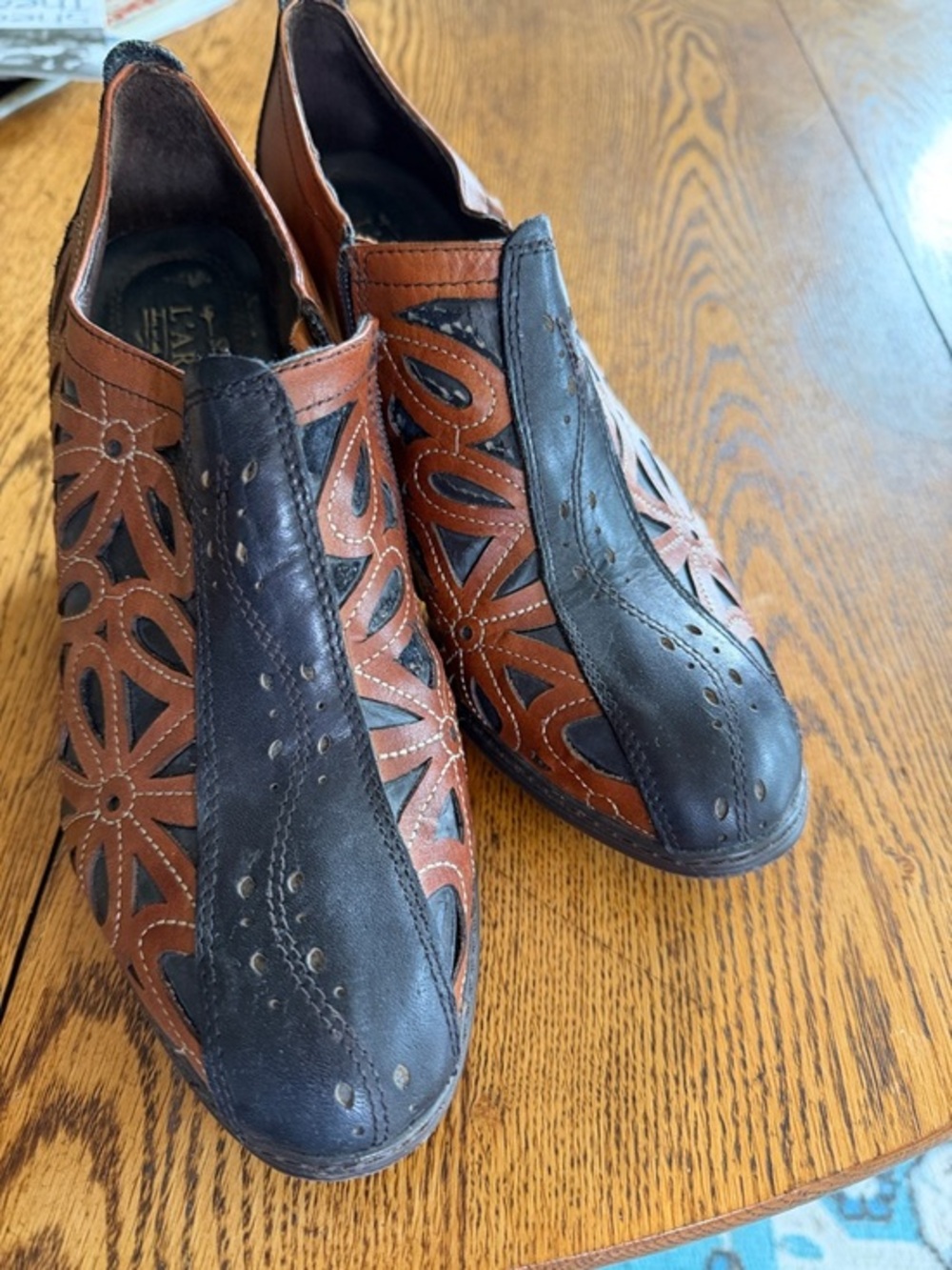 L'Artiste by Spring Step Arabella leather booties Laser Floral cutout design.